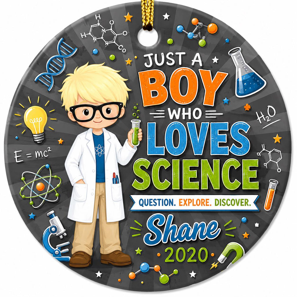 Science Boy Ornament, Chemist Gift, STEM Student Keepsake, Lab DecorPersonalized