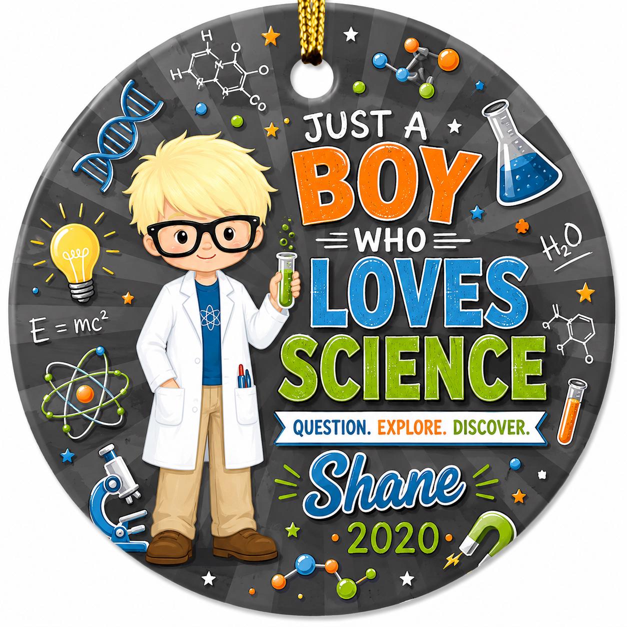 Science Boy Ornament, Chemist Gift, STEM Student Keepsake, Lab DecorPersonalized