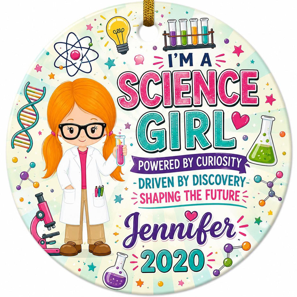 Science Girl Ornament, Custom STEM Gift, Chemistry Holiday Decor, Future Scientist KeepsakePersonalized