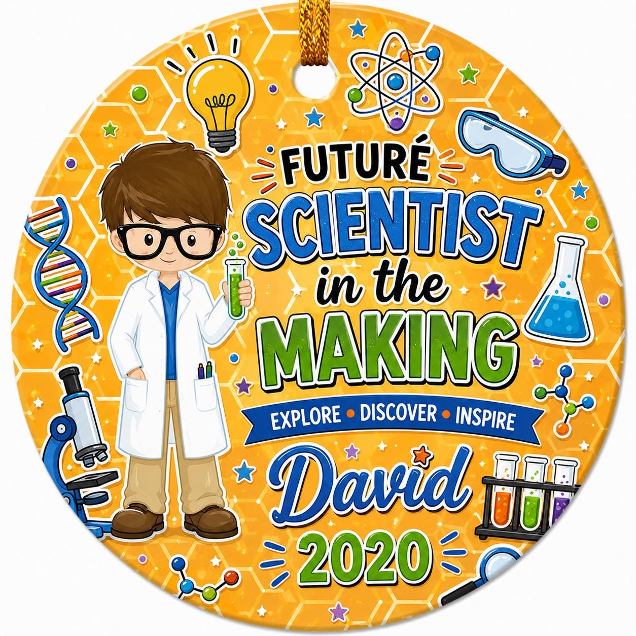 Future Science Boy Ornament, Chemist Gift, STEM Graduation KeepsakePersonalized
