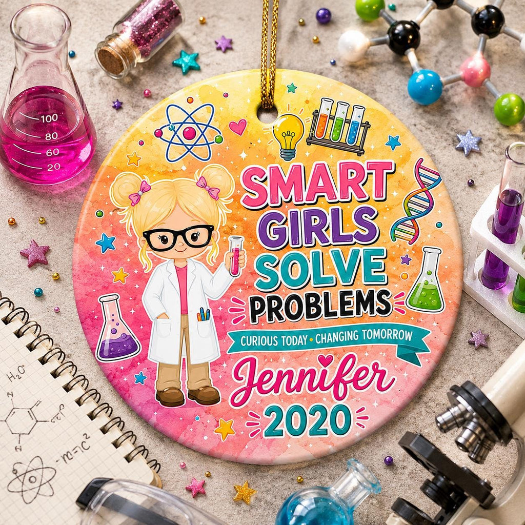 Science Girl Ornament, Custom STEM Christmas Decor, Chemistry KeepsakePersonalized