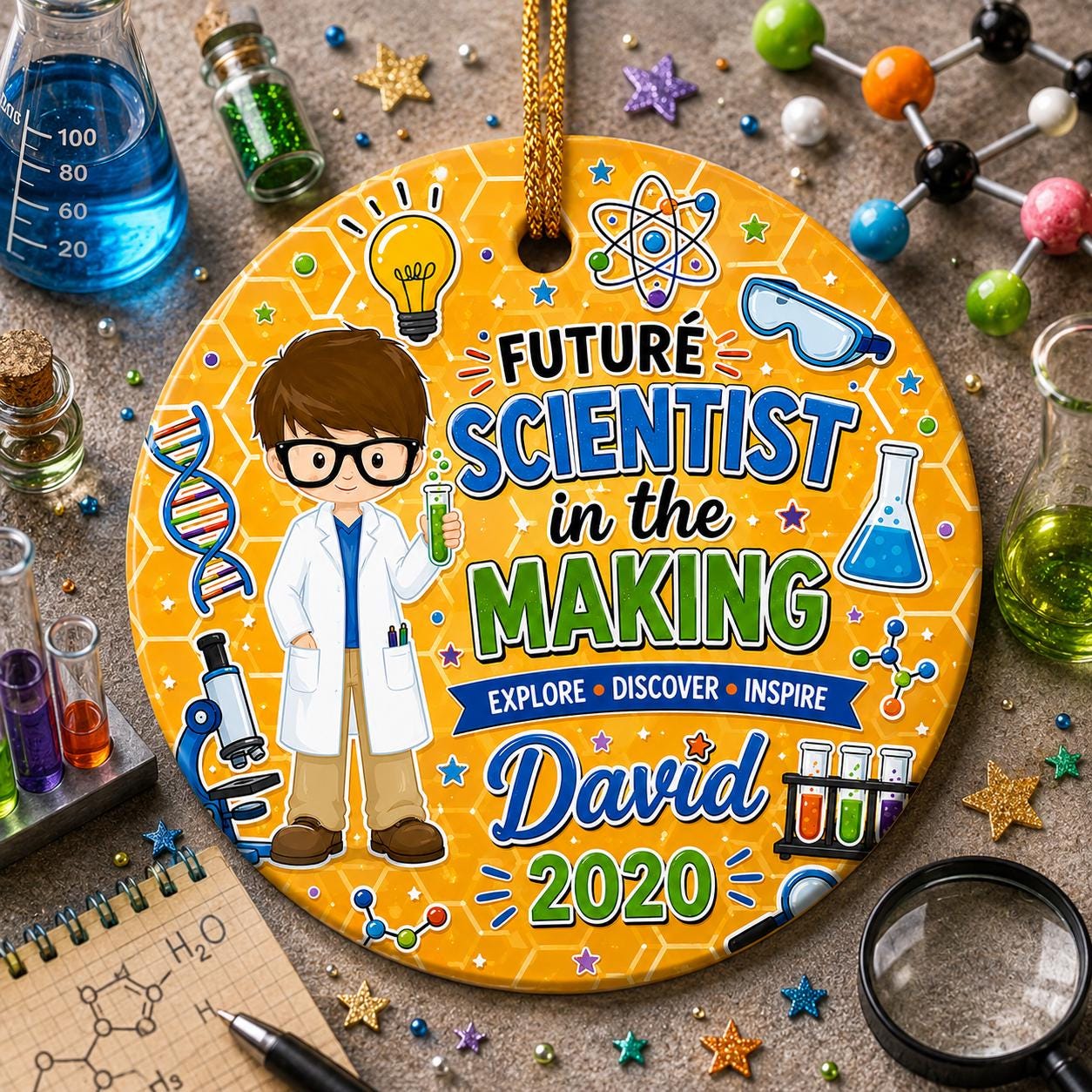 Future Science Boy Ornament, Chemist Gift, STEM Graduation KeepsakePersonalized