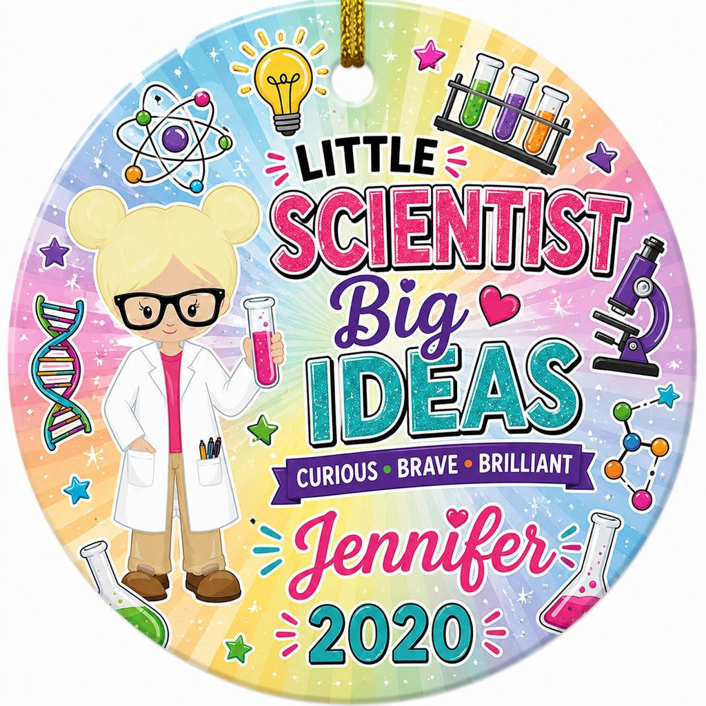 Science Girl Ornament, Future Scientist Gift, STEM Ceramic Keepsake, Chemist Daughter ArtPersonalized
