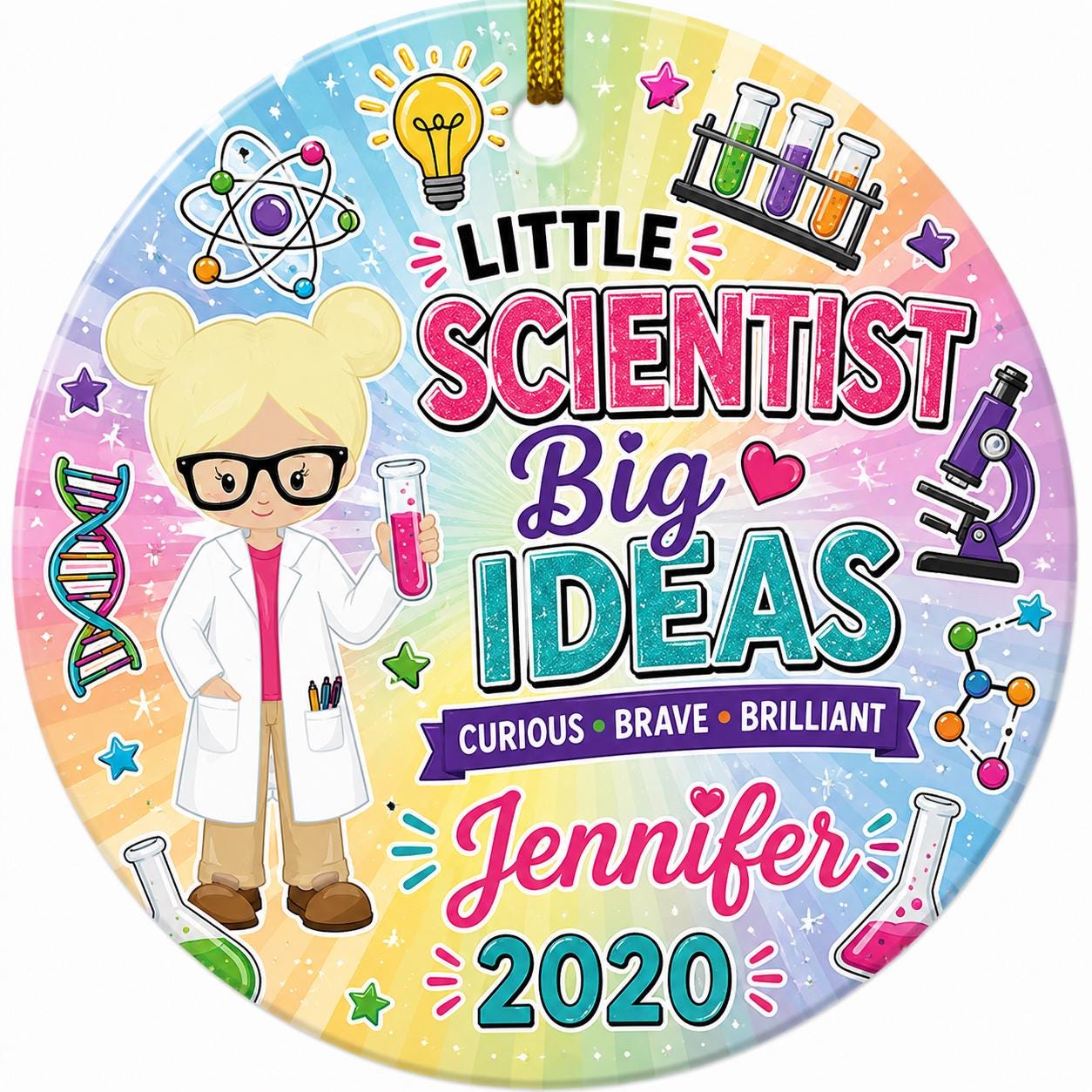 Science Girl Ornament, Future Scientist Gift, STEM Ceramic Keepsake, Chemist Daughter ArtPersonalized