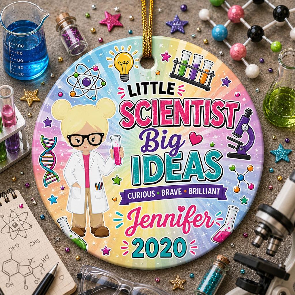 Science Girl Ornament, Future Scientist Gift, STEM Ceramic Keepsake, Chemist Daughter ArtPersonalized