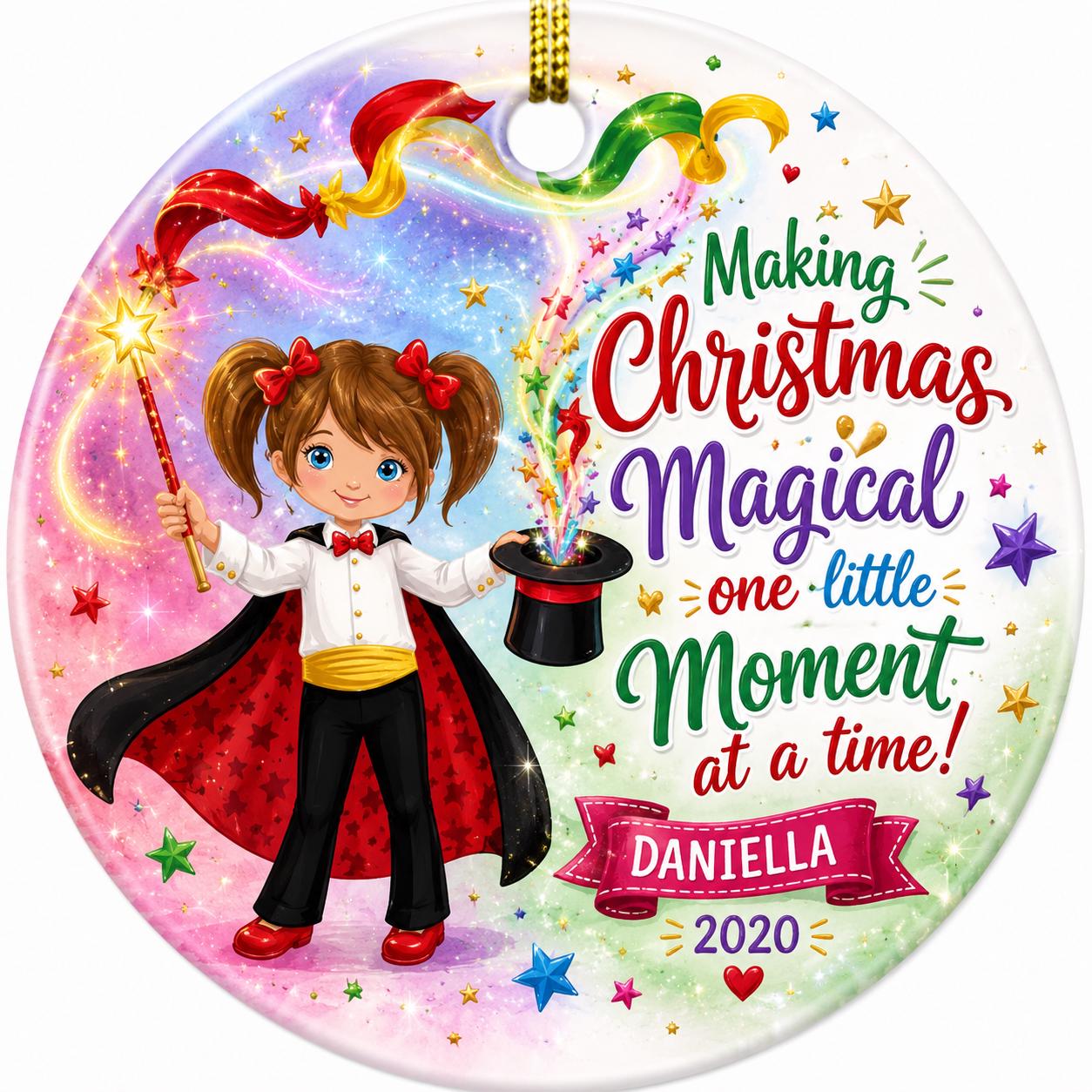 Magician Christmas Ornament, Custom Name Girl Magic Gift, Stage Performer Ceramic KeepsakePersonalized