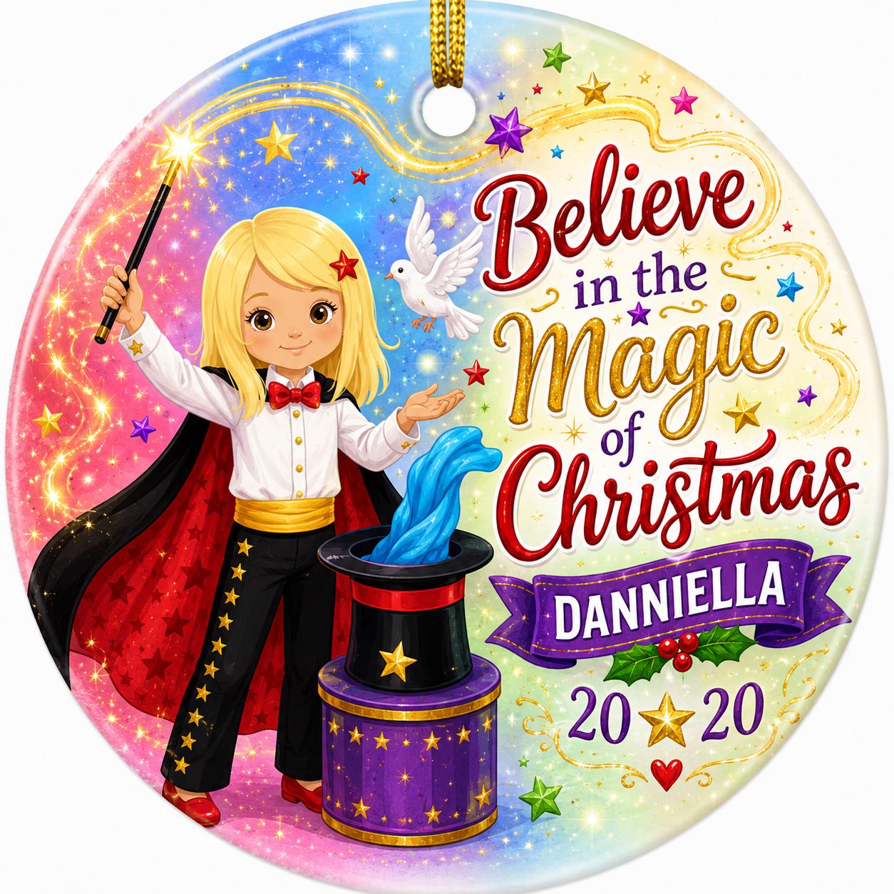Magician Girl Ornament, Custom Magic Christmas Keepsake, Ceramic Art DecorPersonalized