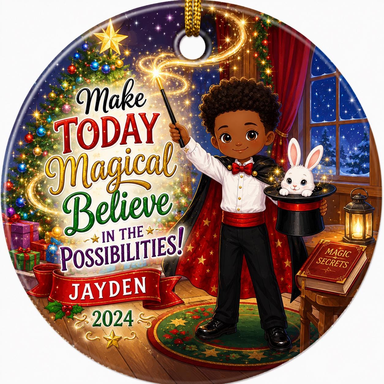 Magician Christmas Ornament, Kids Magic Holiday Keepsake, Believe Possibilities GiftPersonalized