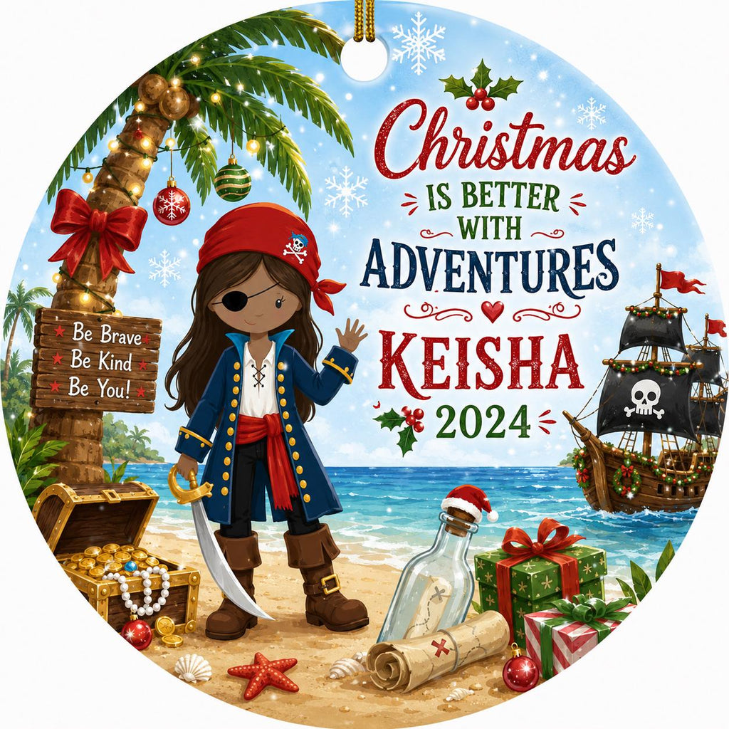 Pirate Girl Captain Ornament, Tropical Island Christmas KeepsakePersonalized