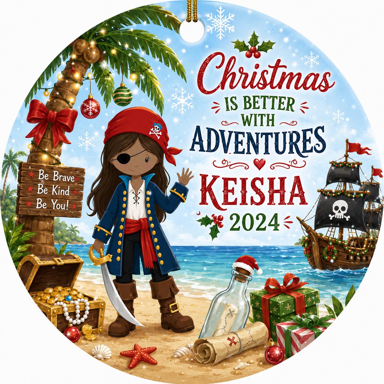 Pirate Girl Captain Ornament, Tropical Island Christmas KeepsakePersonalized