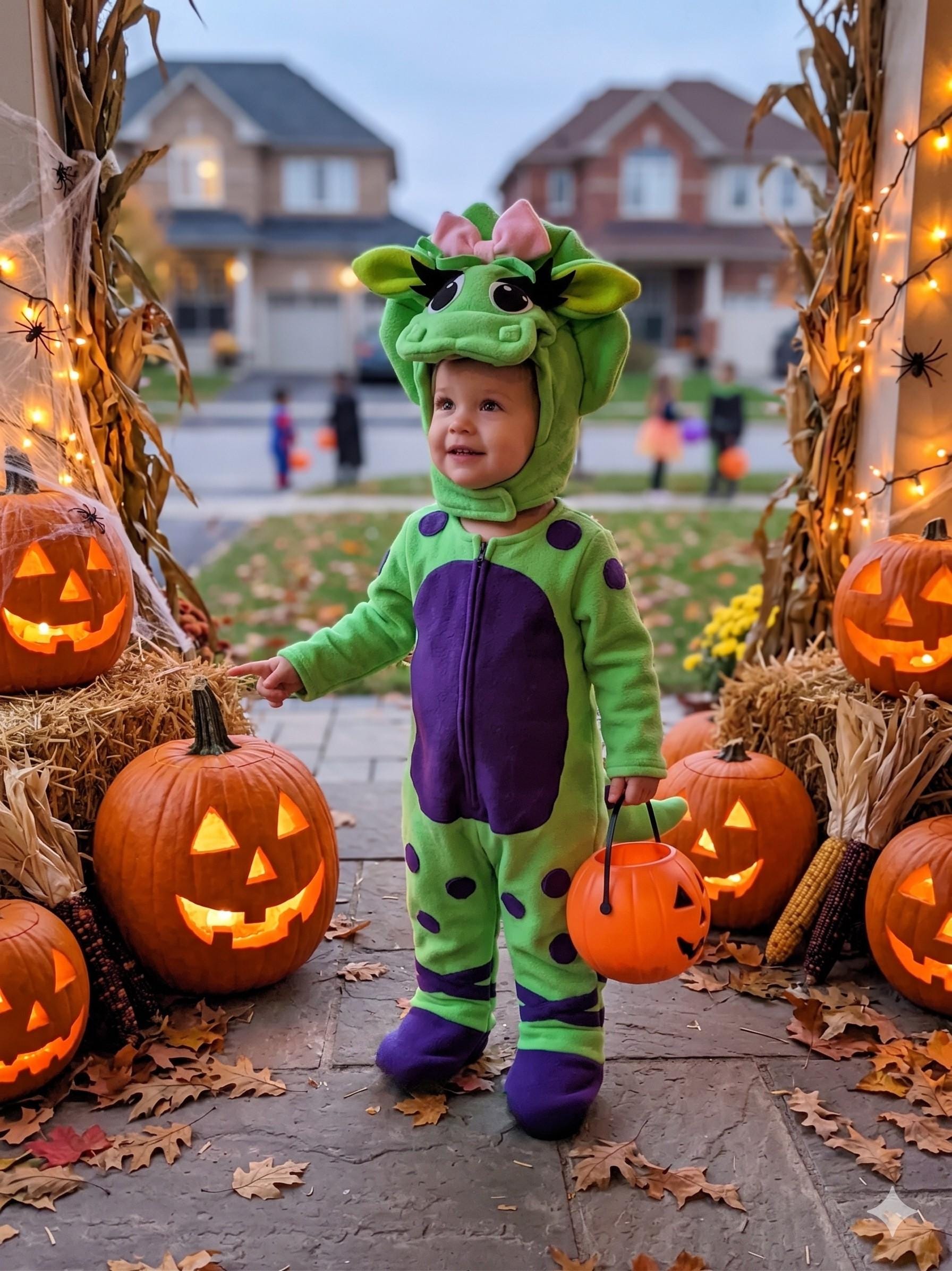 Baby Bop Fleece Dinosaur Costume, Purple Halloween Outfit, Retro Character Toddler Dress-Up