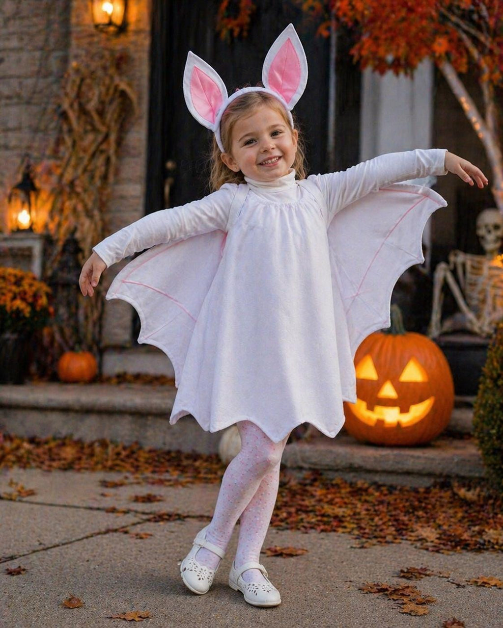 Girls Ghost Bat Halloween Costume Dress, Girls White Bat Halloween Costume, Cute Spooky Bat Costume, Whimsical Ghost Bat Dress Up