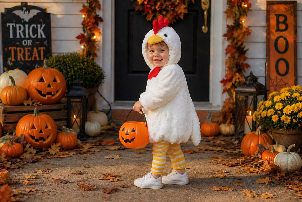 Plush White Chicken Costume for Kids, Soft Faux Fur Farm Animal Outfit