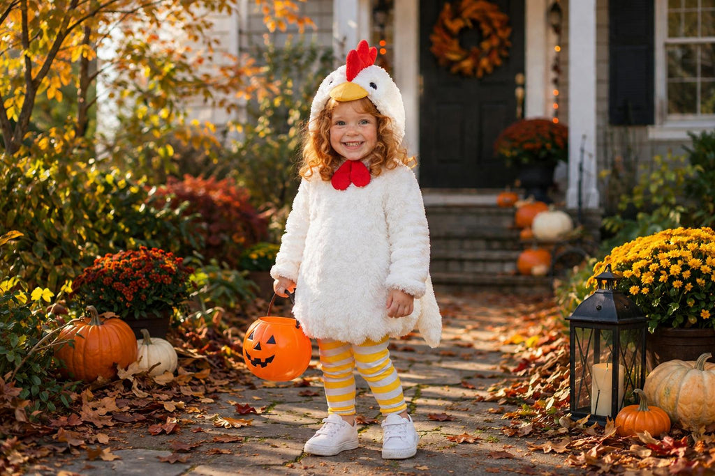 Plush White Chicken Costume for Kids, Soft Faux Fur Farm Animal Outfit
