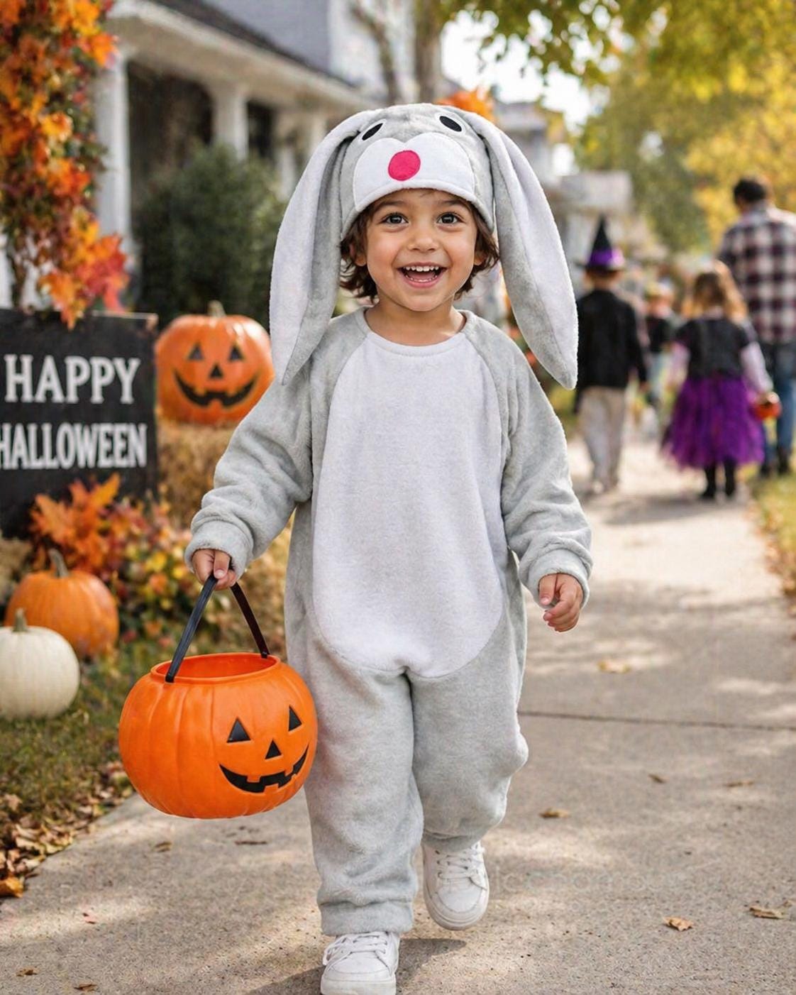 Floppy Ear Bunny Rabbit Costume, Fleece Halloween Animal Outfit, Kids Easter Suit