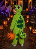 Green Fleece Pascal Chameleon Costume: 2-Piece Bodysuit & Hood, Halloween Outfit