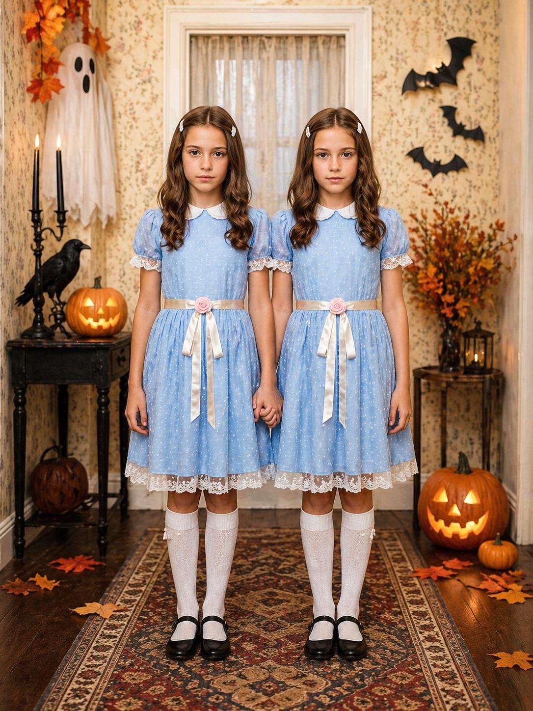 Girls The Shining Grady Twins Halloween Costume , Creepy Twin Girls Costume, Horror Movie Halloween Costume, Matching Sister Costumes