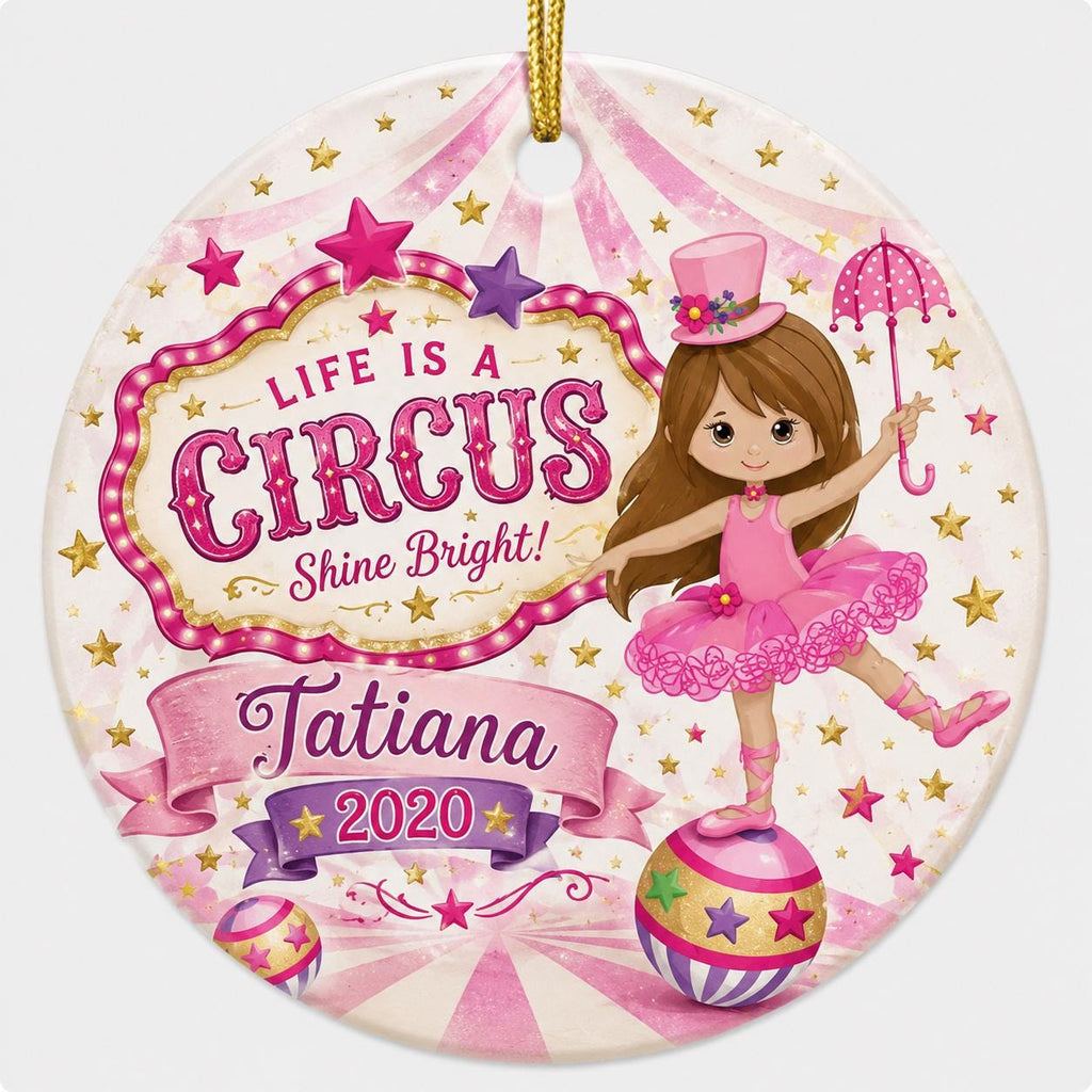 Circus Ballerina Ornament, Custom Name Acrobat Keepsake, Pink Big Top DecorPersonalized