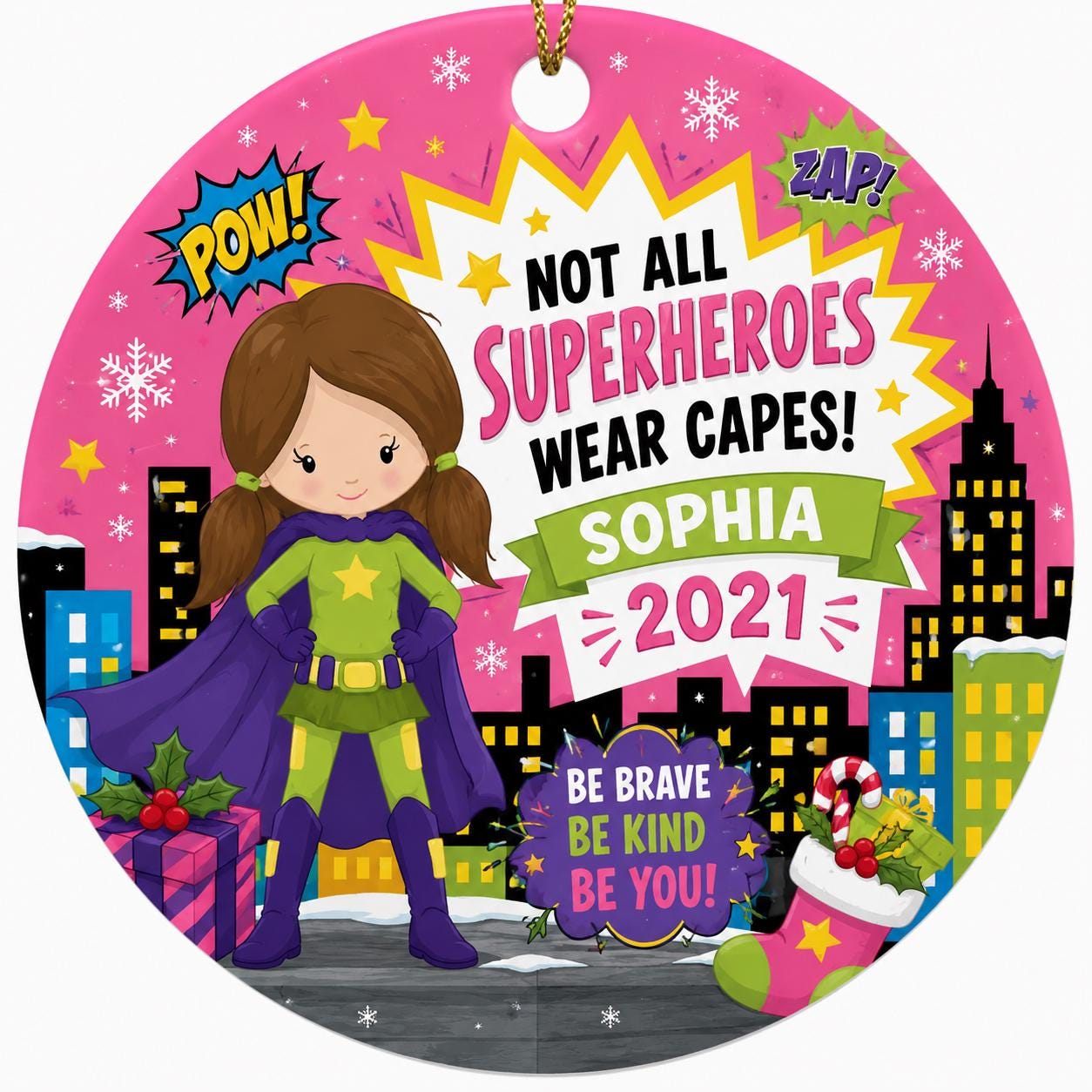 Superhero Girl Ornament, Custom Name Hero Keepsake, Comic Book DecorPersonalized