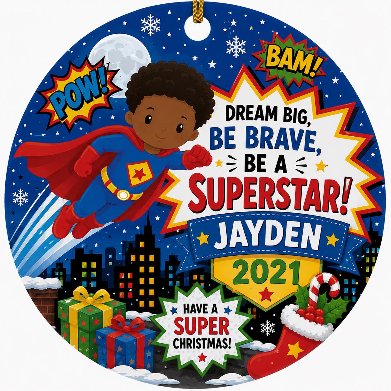 Superhero Kid Ornament, Custom Comic Style Christmas KeepsakePersonalized