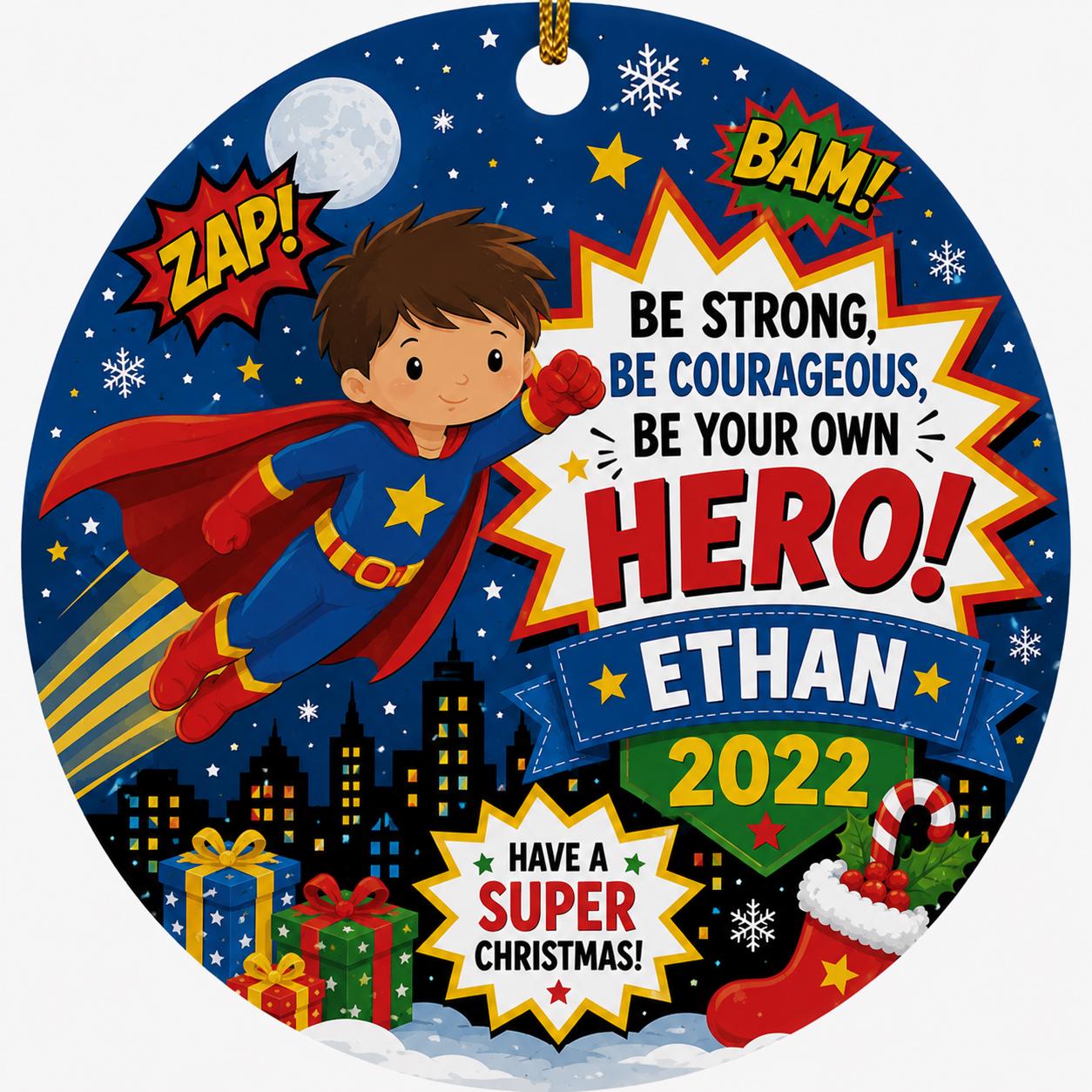 Comic Style Superhero Ornament, Custom Boy Christmas KeepsakePersonalized