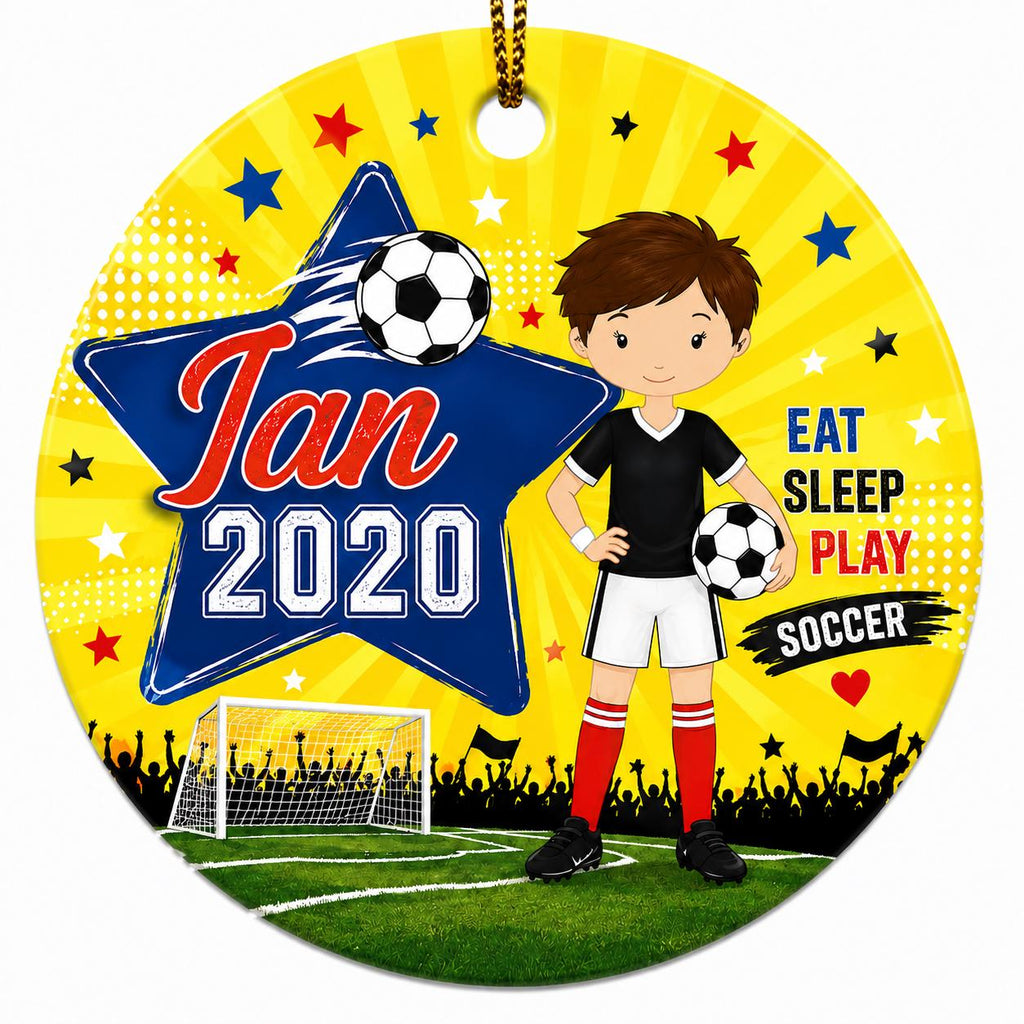 Boy Soccer Ornament, Custom Player Christmas Gift, Ceramic Athlete KeepsakePersonalized
