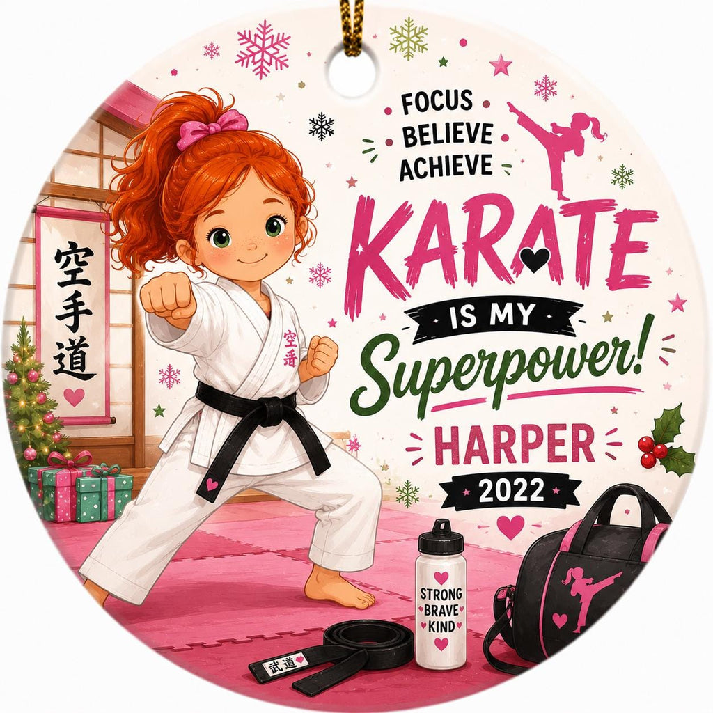 Girls Karate Ornament, Martial Arts Christmas Keepsake, Custom Girl GiftPersonalized