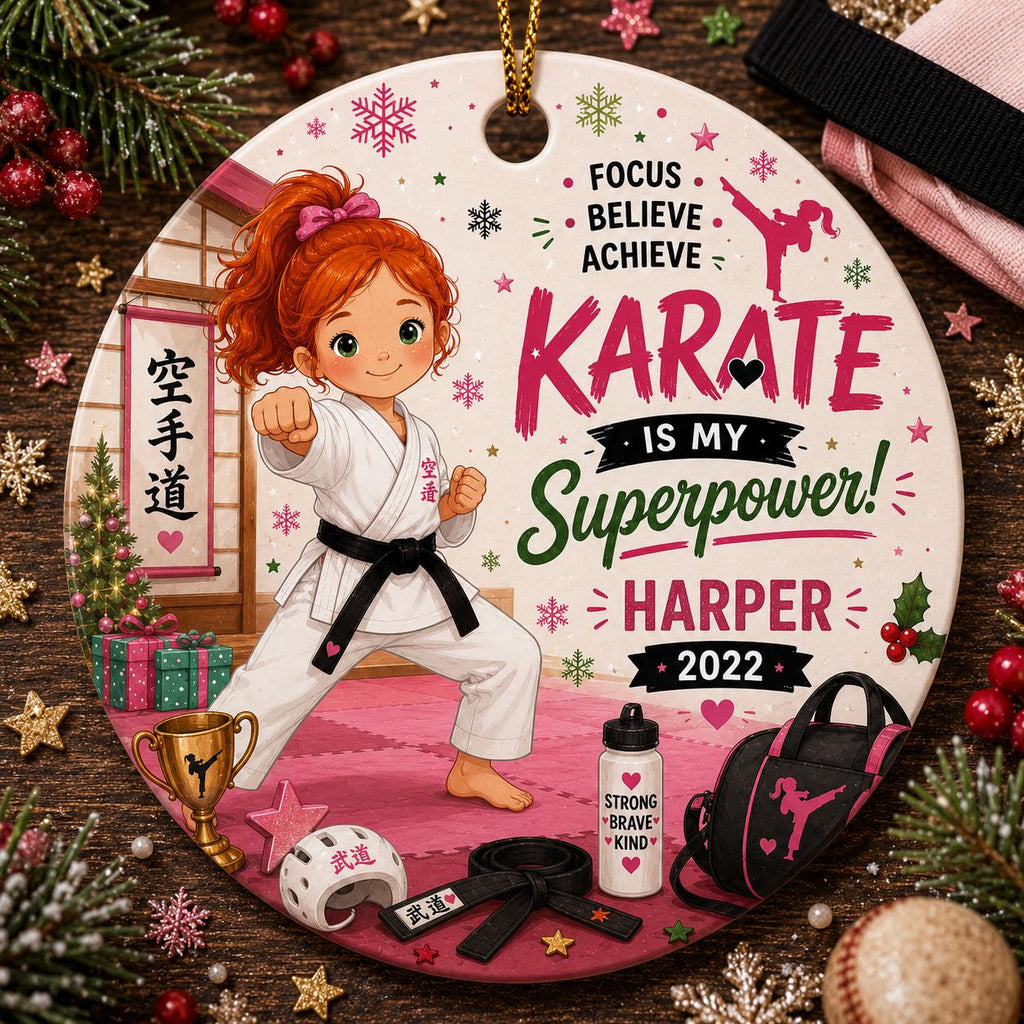 Girls Karate Ornament, Martial Arts Christmas Keepsake, Custom Girl GiftPersonalized