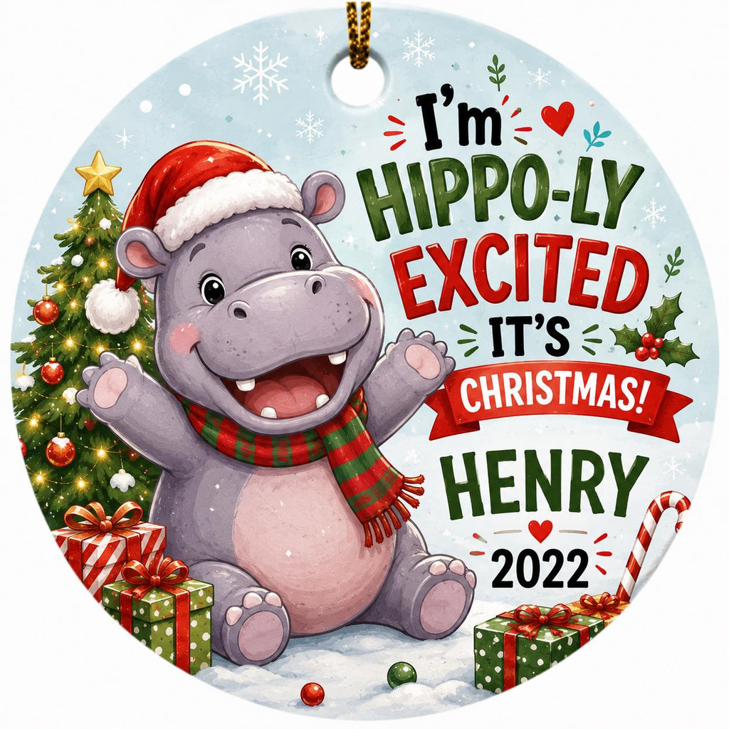 Hippo Christmas Ornament, Cartoon Animal Ceramic KeepsakePersonalized