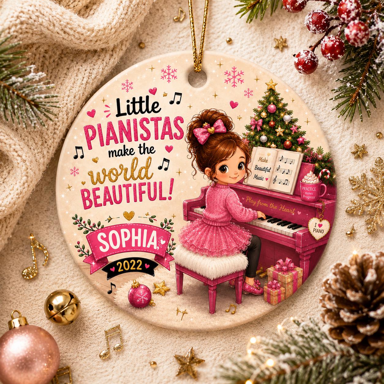 Ceramic Piano Ornament, Girl Pianist Christmas Keepsake, Music Recital GiftPersonalized