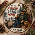 Garage Christmas Ornament, Coffee Mechanic Gift, Rustic Man Cave DecorPersonalized