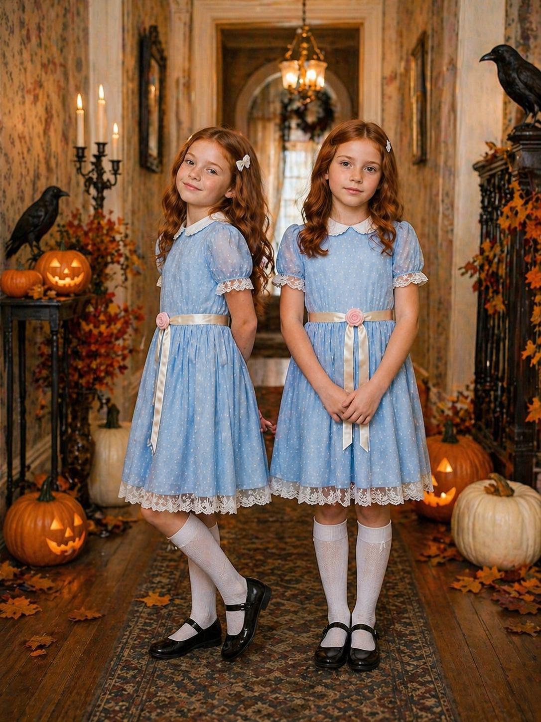 Girls Grady Twins Costume, The Shining Horror Dress, Halloween Matching Sisters Outfit