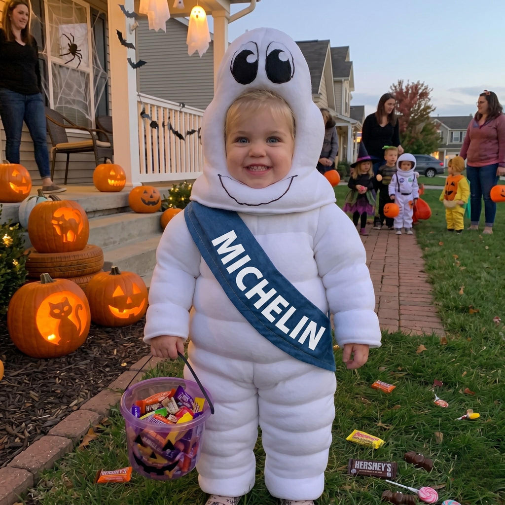 Michelin Man Puffed Fleece Halloween Costume Tire Mascot Inspired Fleece Cosplay Funny Character Outfit