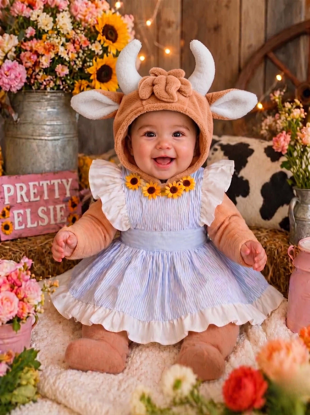 Elsie Brown Cow with Apron Halloween Costume Outfit, Cow with Apron Costume, Farm Animal Halloween Costume, Cute Country Cow Costume