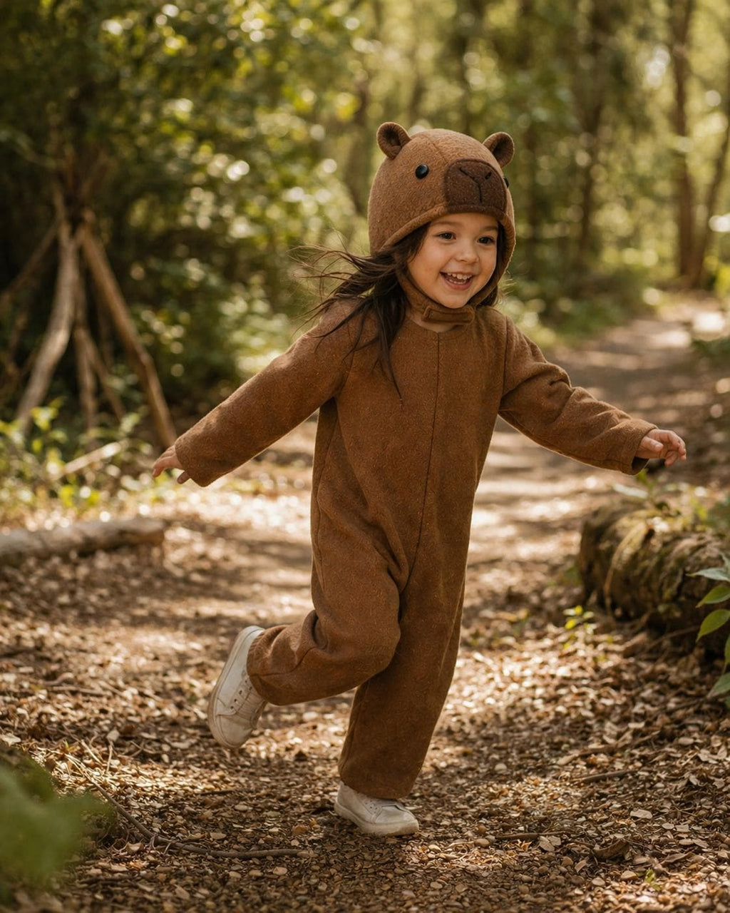 Kids Capybara Costume, Soft Fleece Animal Onesie for Toddlers and Children, Cute Rodent Halloween Costume, Brown Capybara Outfit with Hood