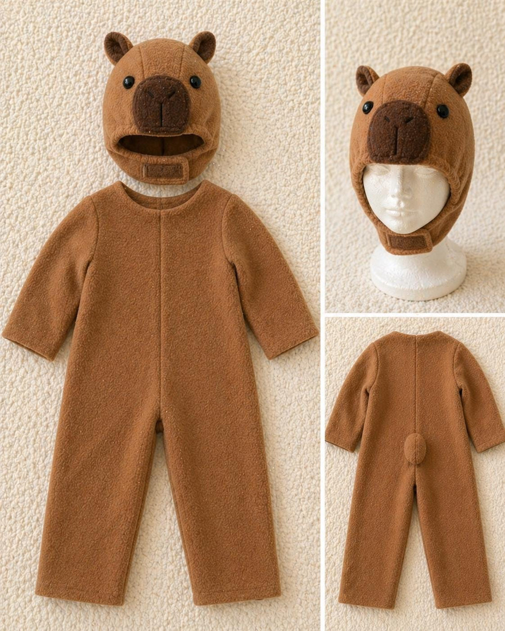 Kids Capybara Costume, Soft Fleece Animal Onesie for Toddlers and Children, Cute Rodent Halloween Costume, Brown Capybara Outfit with Hood