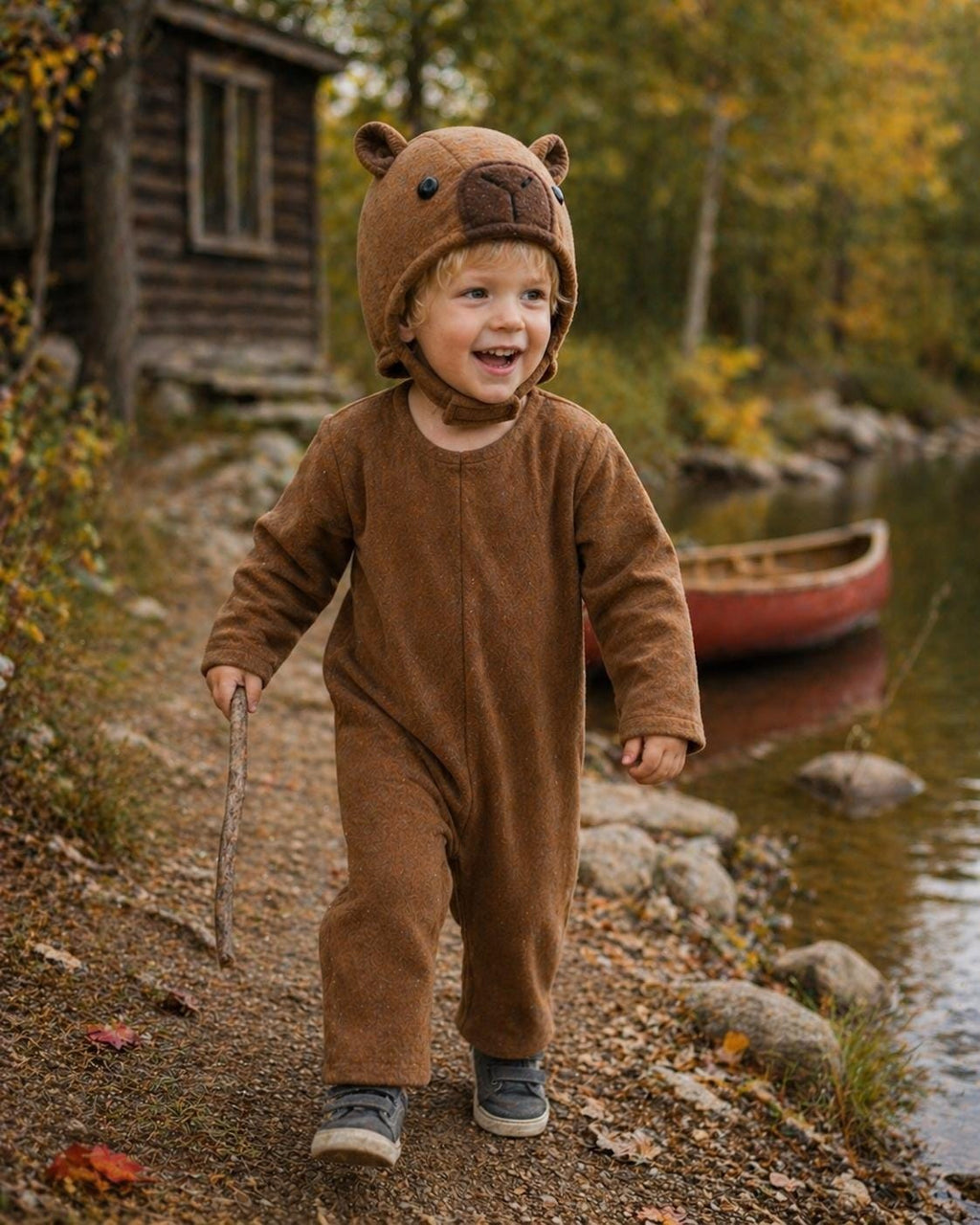 Kids Capybara Costume, Soft Fleece Animal Onesie for Toddlers and Children, Cute Rodent Halloween Costume, Brown Capybara Outfit with Hood