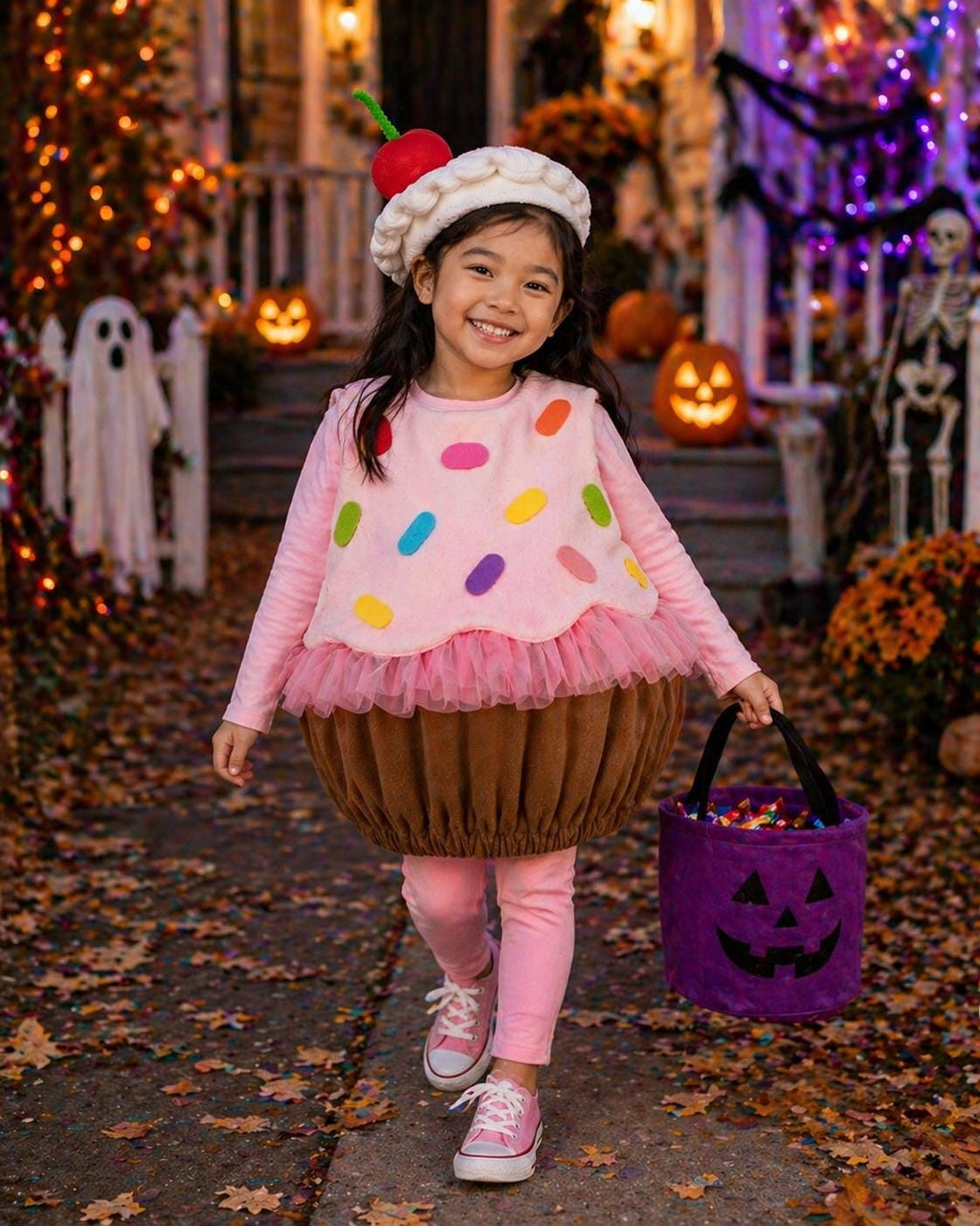 Kids Cupcake Costume with Cherry Hat, Pink Sprinkles Birthday Outfit for Toddlers and Girls, Sweet Treats Halloween Costume, Bakery Dress Up