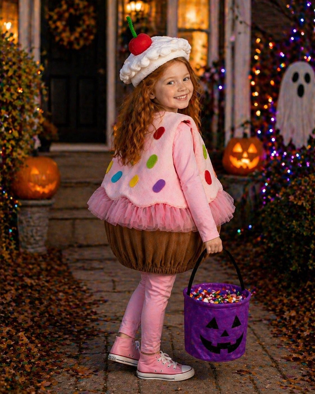 Hand-Crafted Cupcake Costume with Cherry Hat, Pink Sprinkles Toddler Birthday Outfit