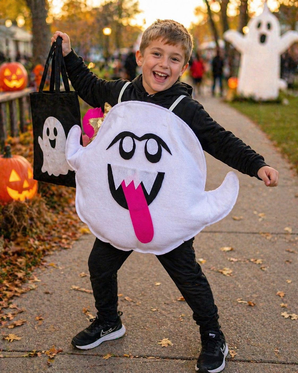 Handmade King Boo Costume, White Fleece Ghost Tunic, Gamer Halloween Outfit