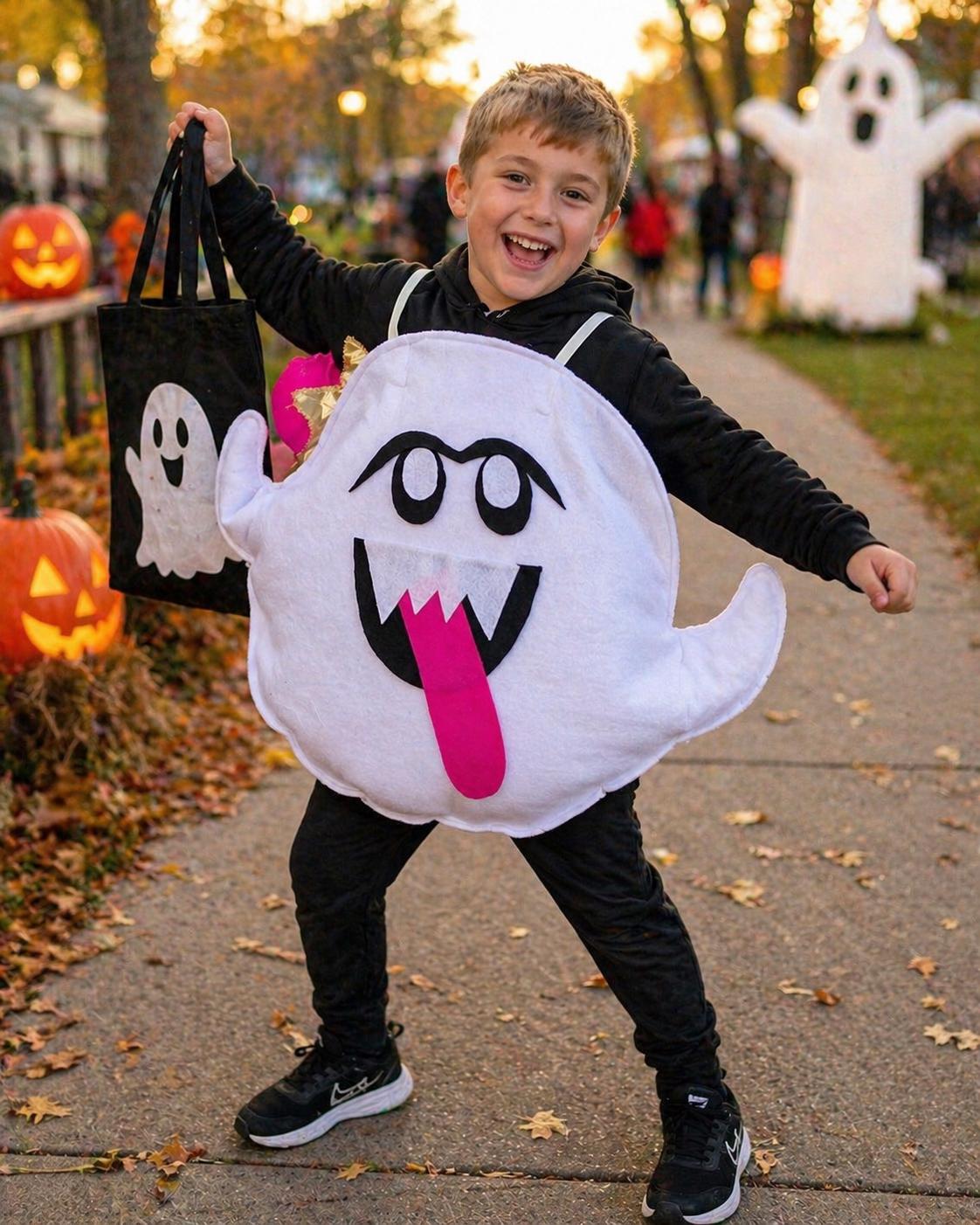 Handmade King Boo Costume, White Fleece Ghost Tunic, Gamer Halloween Outfit