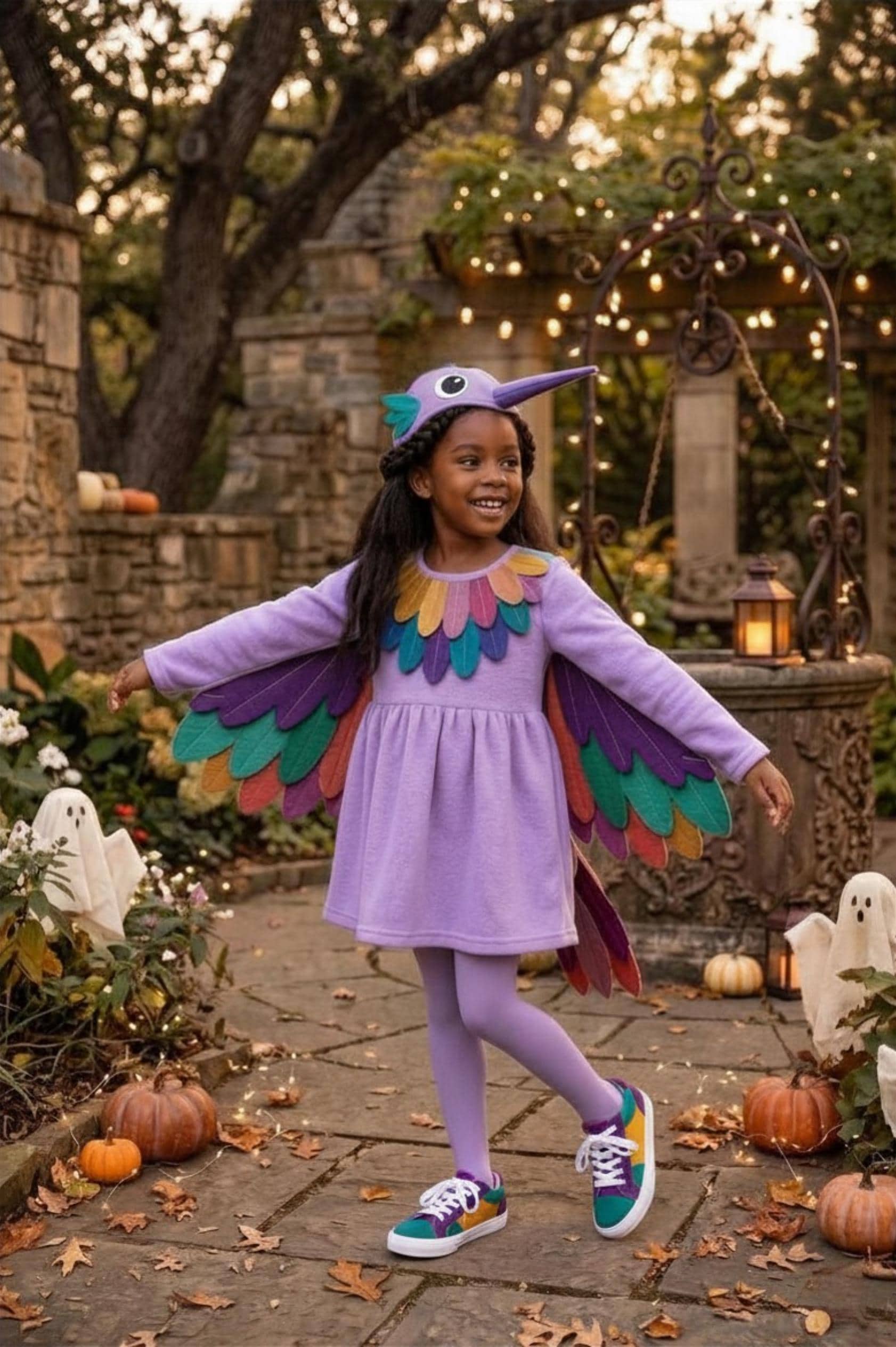 Girls Hummingbird Costume, Toddler Bird Dress with Wings and Hat, Kids Halloween Costume, Colorful Bird Outfit, Woodland Animal Dress Up