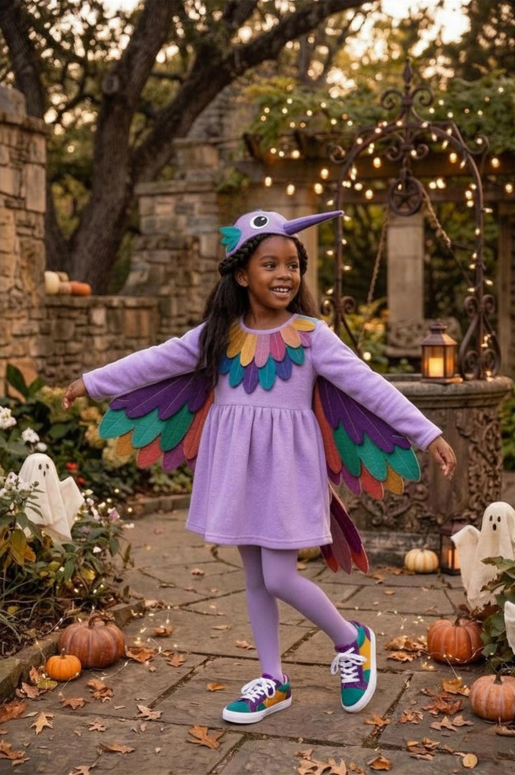 Girls Hummingbird Halloween Costume, Toddler Bird Dress with Wings and Hat