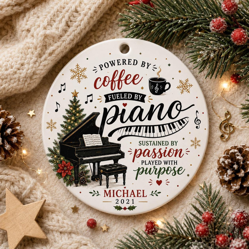 Piano Christmas Ornament, Coffee Music Lover Gift, Pianist Teacher KeepsakePersonalized