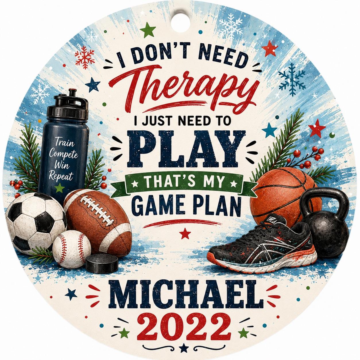 Sports Ornament, Athlete Keepsake, Basketball Football Soccer Decor (2022)Personalized
