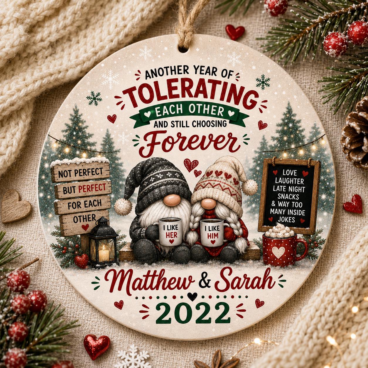 Gnome Couple Ornament, Funny Marriage Anniversary Keepsake, Christmas DecorPersonalized