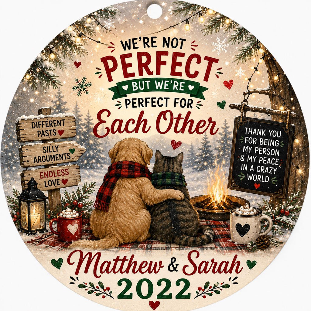 Dog Cat Couple Ornament, Imperfect Love Keepsake, Pet Lover Christmas DecorPersonalized