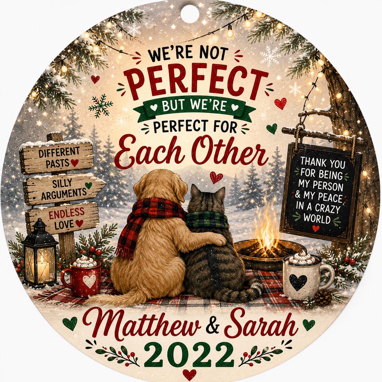 Dog Cat Couple Ornament, Imperfect Love Keepsake, Pet Lover Christmas DecorPersonalized