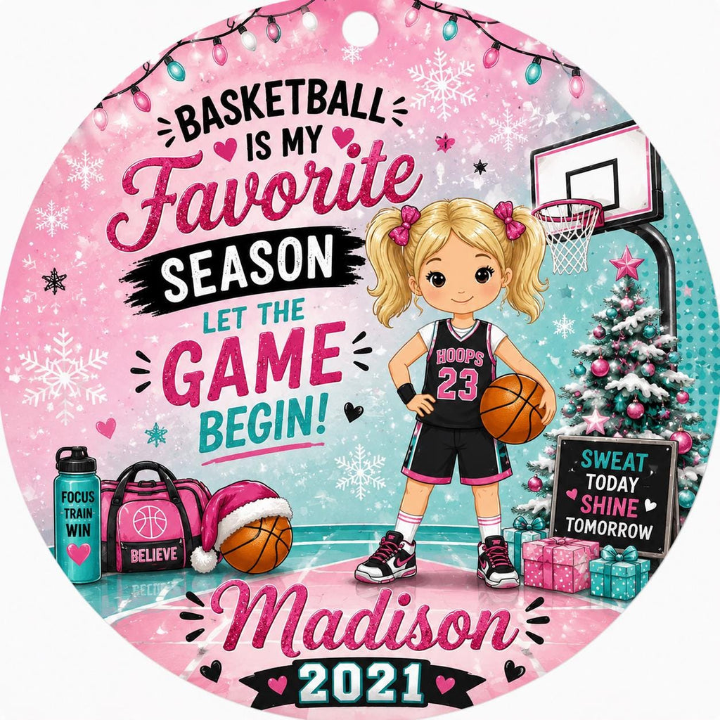 Girls Basketball Ornament, Custom Athlete Keepsake, Sports Holiday DecorPersonalized