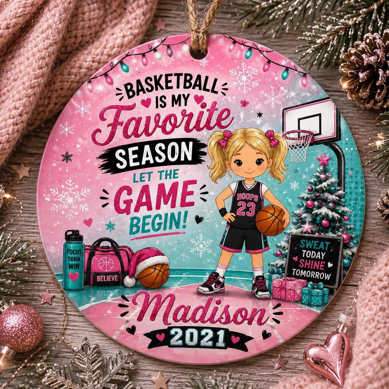 Girls Basketball Ornament, Custom Athlete Keepsake, Sports Holiday DecorPersonalized